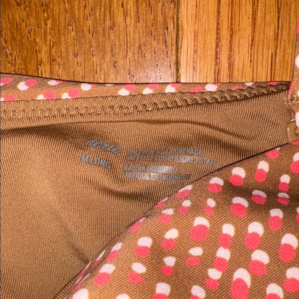 NWT Aerie Brown and Pink Polka Dot Swimsuit Size Medium Long Tall One Piece - Picture 7 of 7